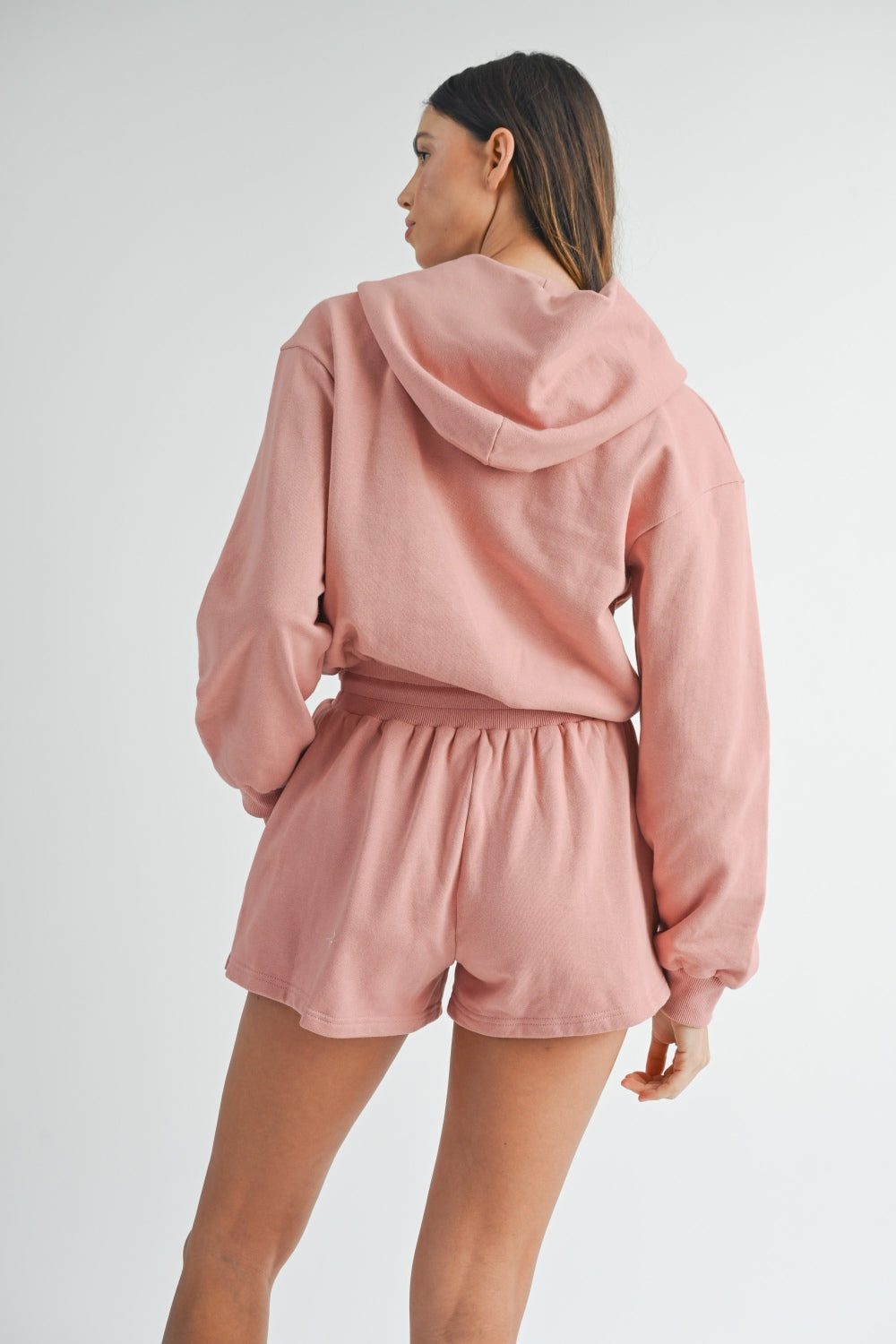 Women's Rose Mauve Hoodie Sweater Romper with Pockets