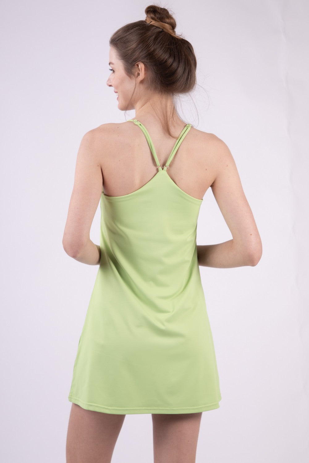 Womens Lime Green Tennis Dress with Pockets and Shorts