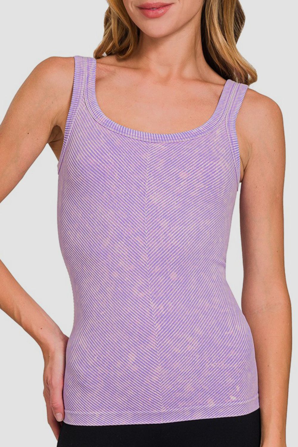 Women's Lavender Ribbed Chevron Low Scoop Tank Top