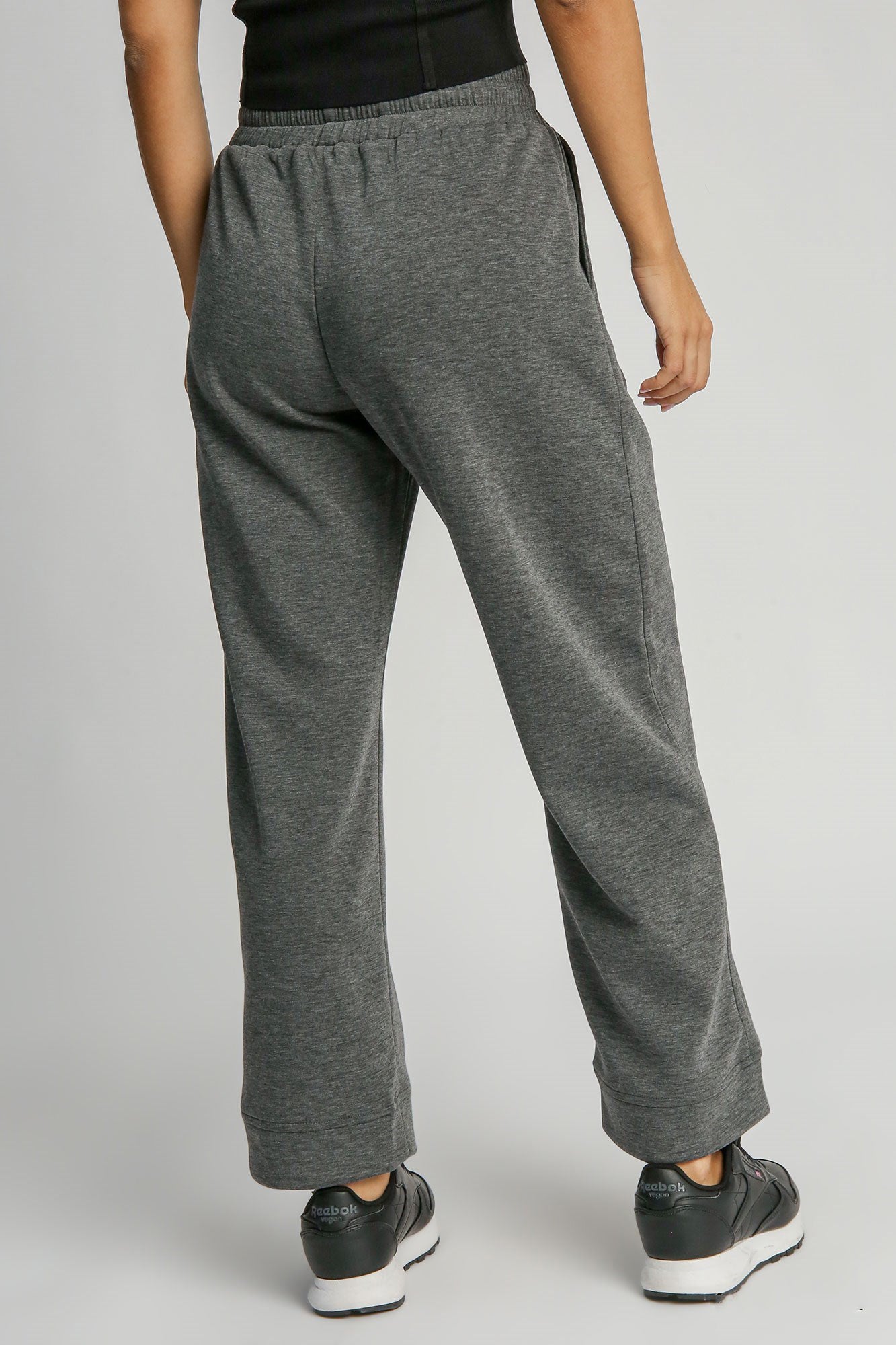 Women's Charcoal Gray Drawstring Wide Leg Sweatpants with Pockets