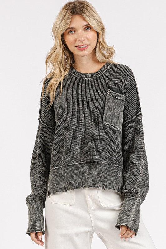 Women's Black Oversized Distressed Sweater Cotton