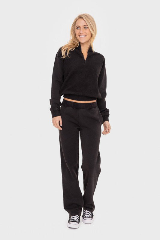 Women's Black Elastic Waist Fleece Sweatpants with Pockets