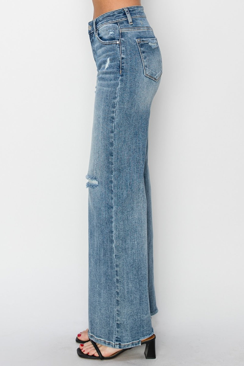 Women's Western High Waist Wide Leg Blue Jeans