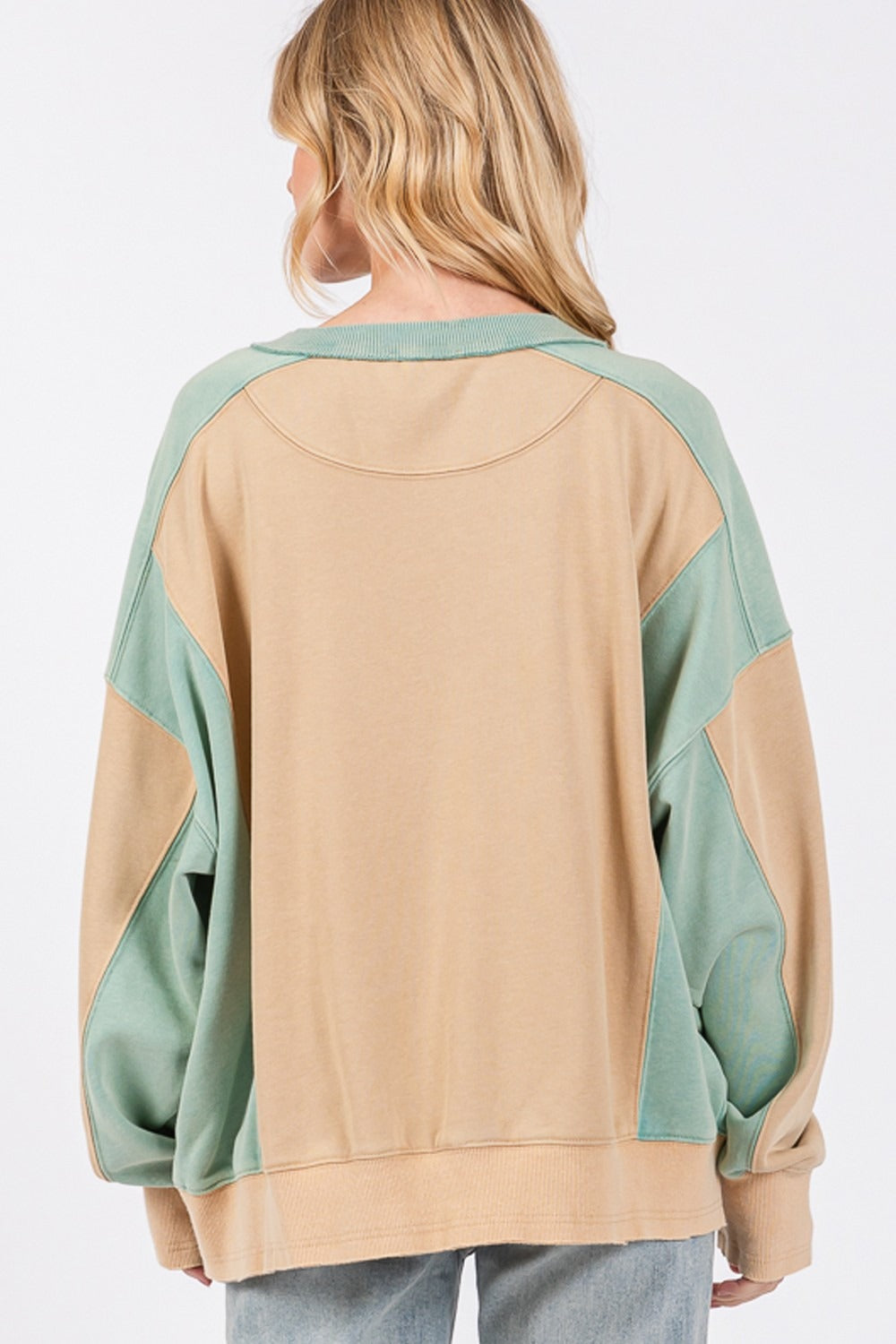 Women's Tan Mint Oversized Two Toned Sweater