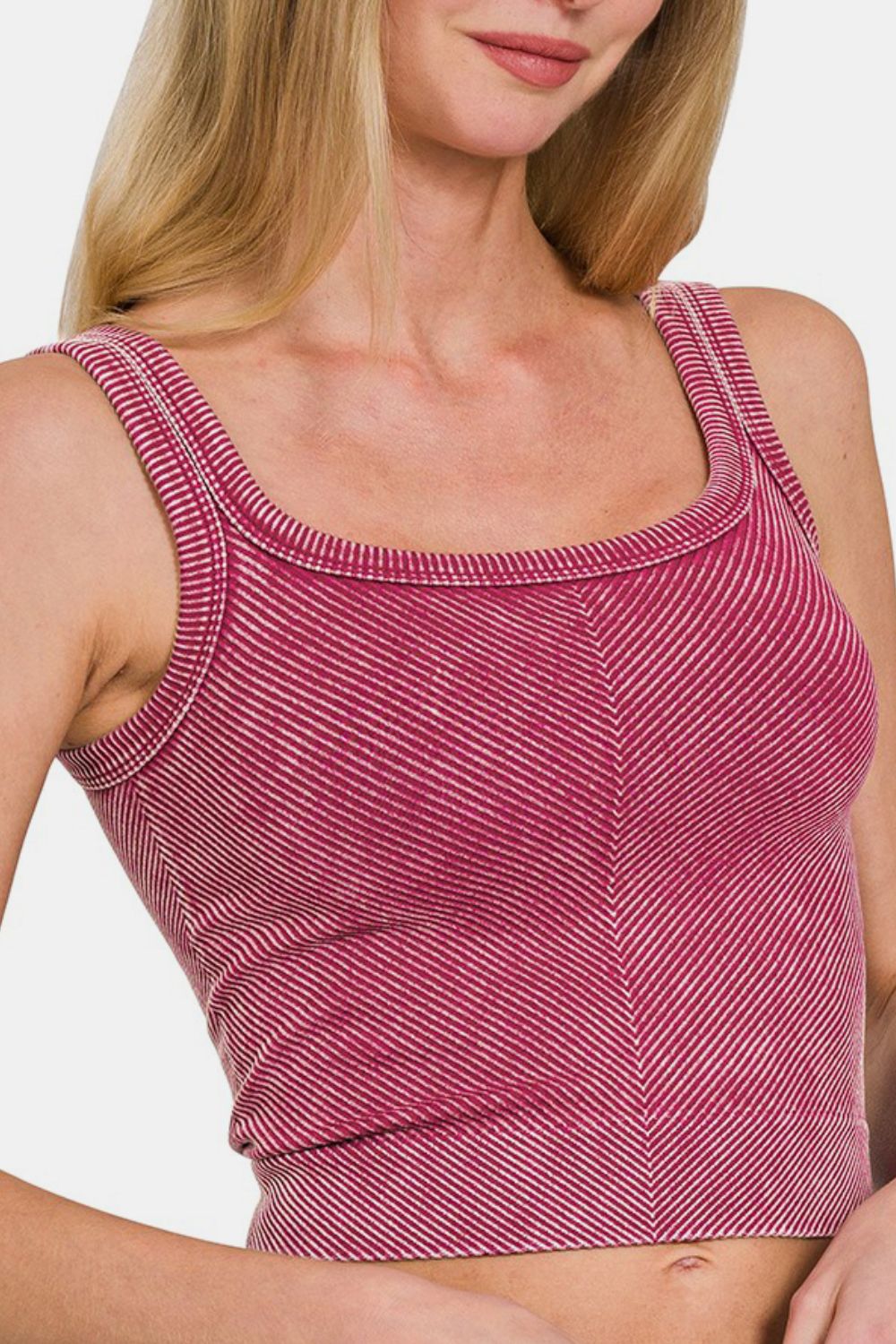 Women's Red Wine Ribbed Chevron Wide Neck Tank Top