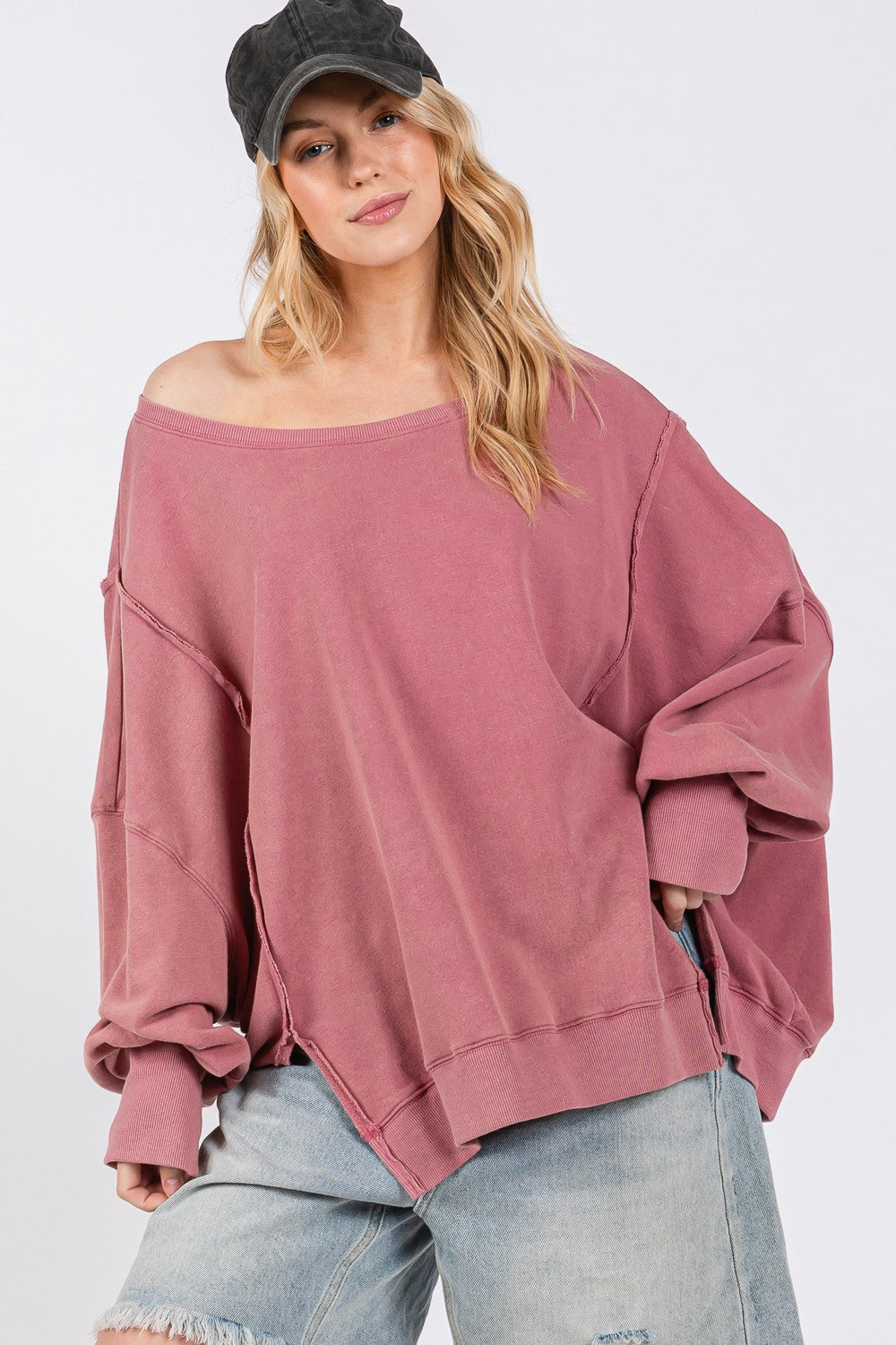 Women's Rose Mauve Oversized Sweater Cotton