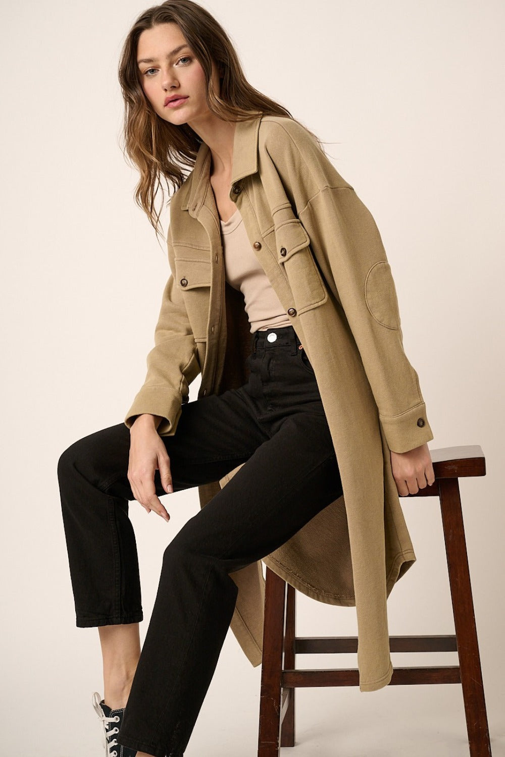 Women's Tan Collared Trench Sweater