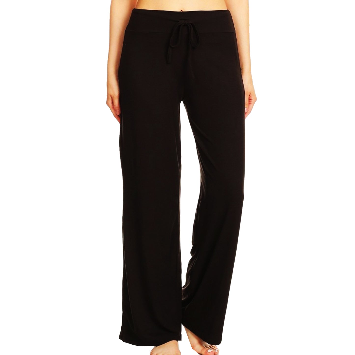 Women's Black Wide Leg High Waist Drawstring Pants