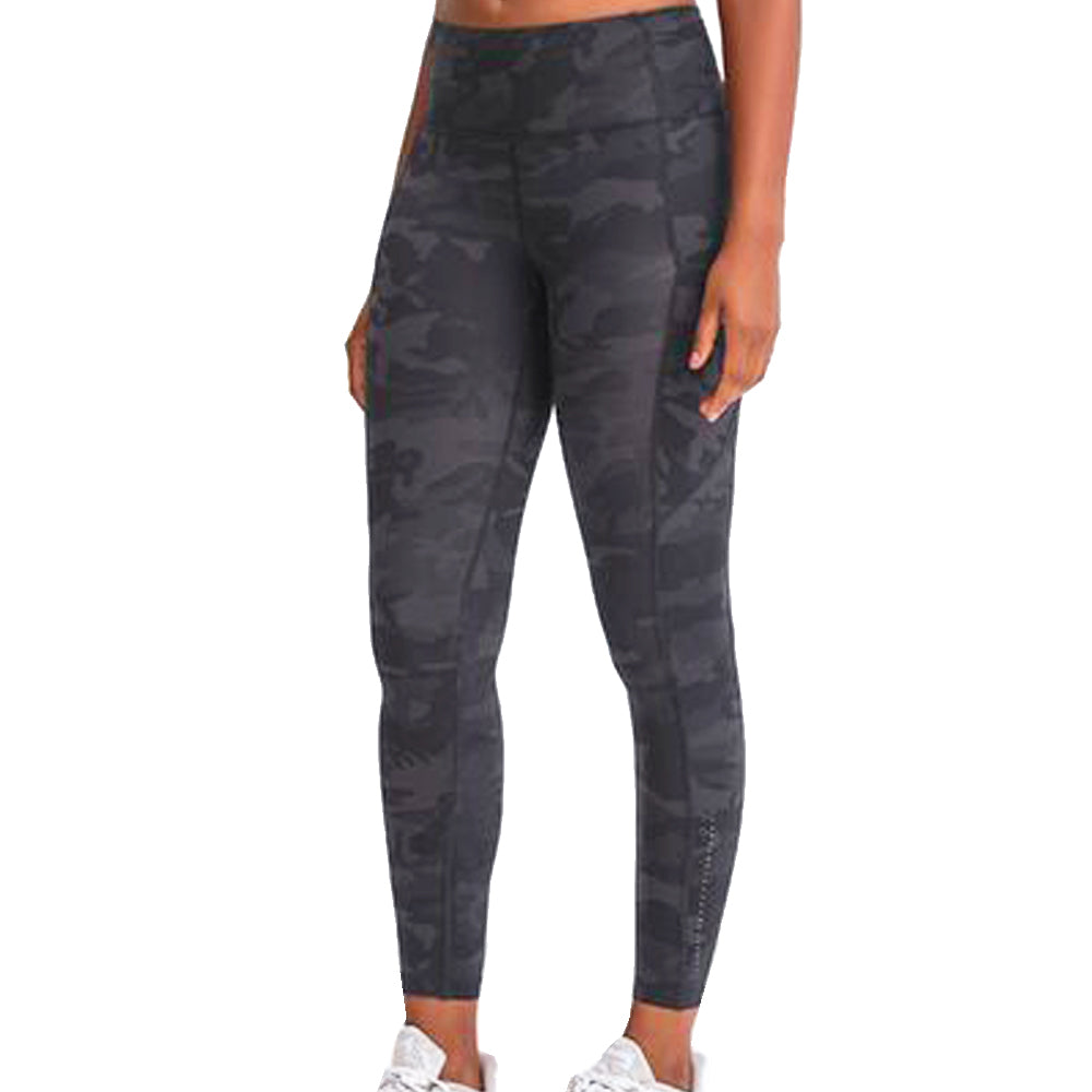 Waistband Printed Workout Leggings with Thigh Pockets