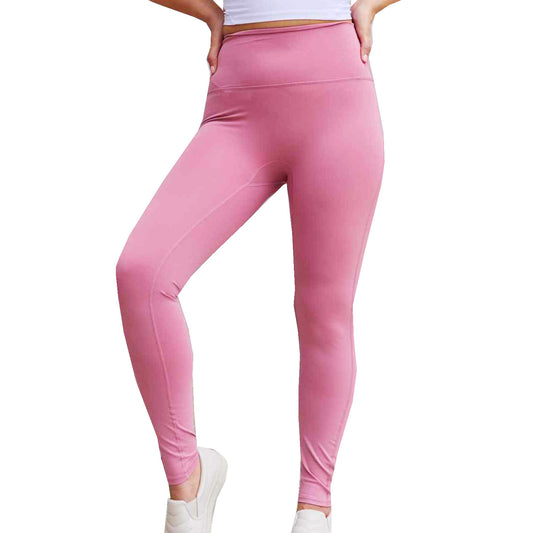 Womens Pink Rose High Waist Athletic Leggings