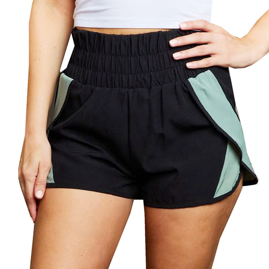 Women's Running Shorts Two Tone Black and Mint Green