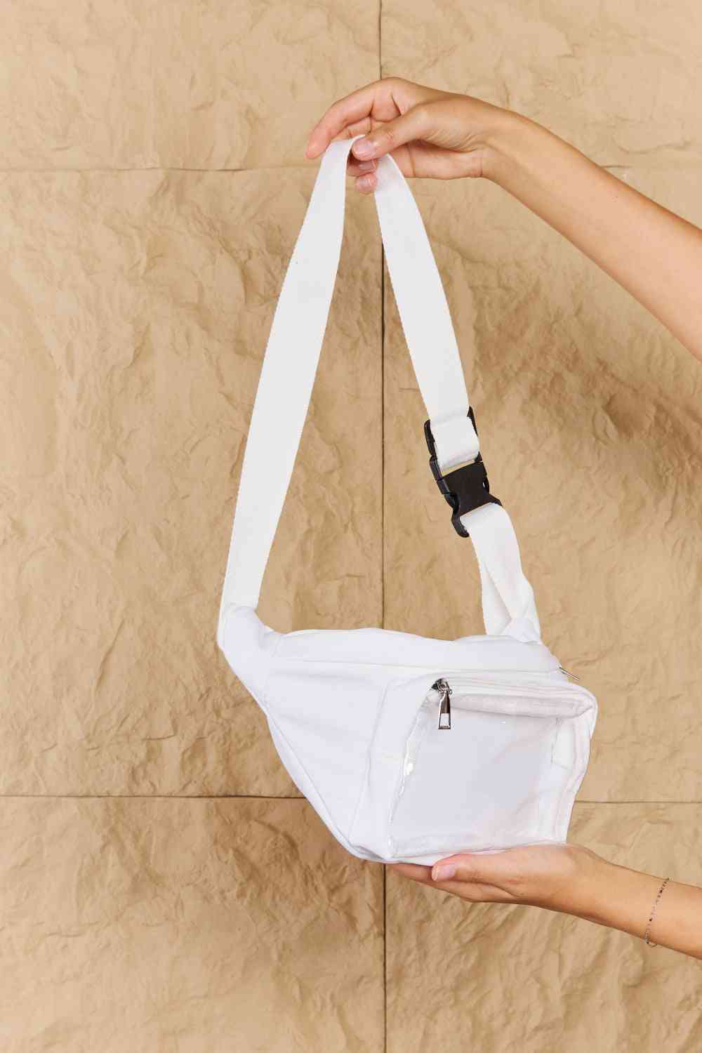 White Fanny Pack Crossbody with Clear Zipper Pouch