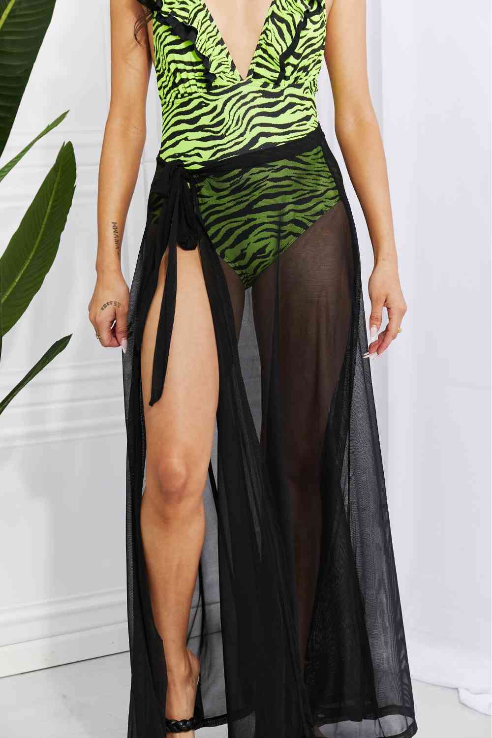 Women's Black Long Sarong Mesh Cover Up