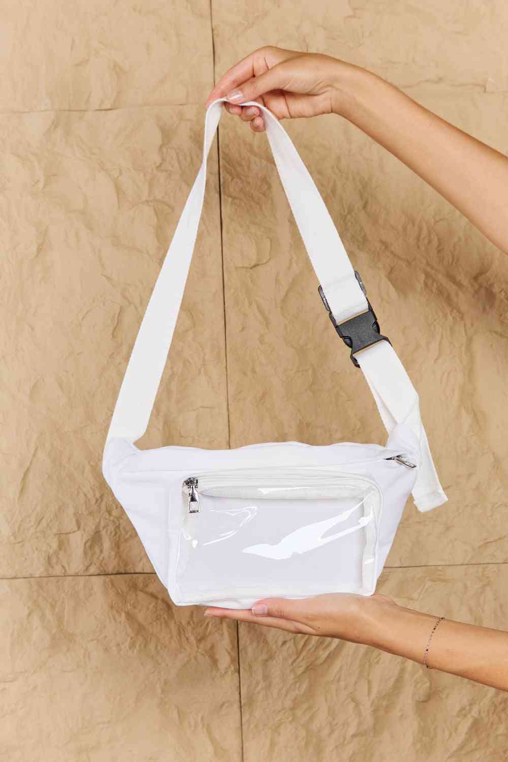 White Fanny Pack Crossbody with Clear Zipper Pouch