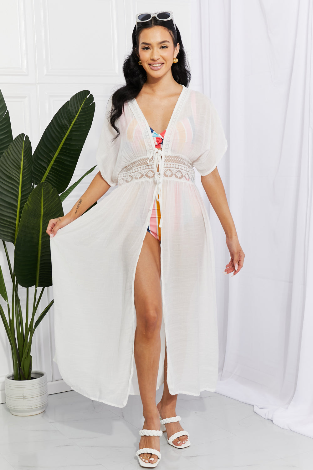 Women's White Beach Swim Crochet Maxi Cover-Up