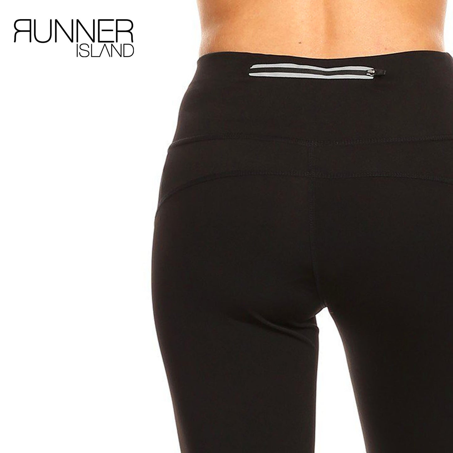 Runner Island Women's Black Sports Leggings with Back Zipper Pocket