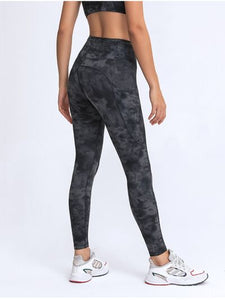 Waistband Printed Workout Leggings with Thigh Pockets