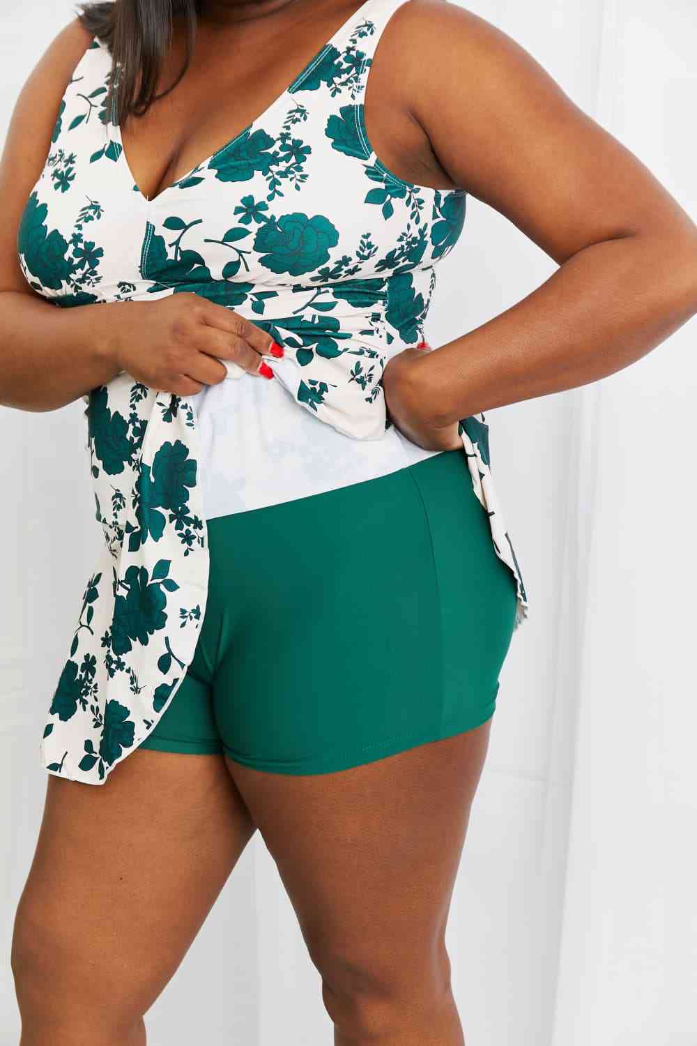 Women's Rose Green V Neck Swimsuit Swimdress