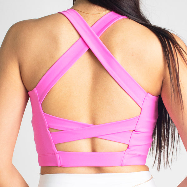  Strappy Sports Bra Sexy Bralettes For Women Criss Cross Bras  Rave Top Hot Pink M