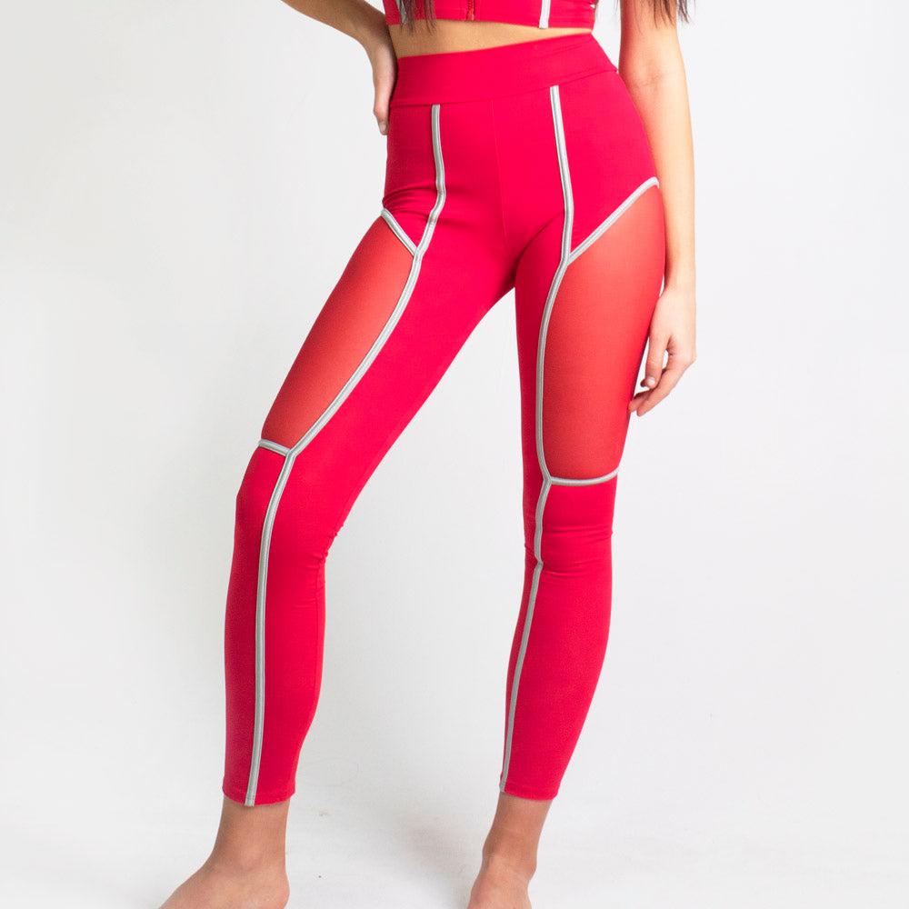 Runner Island Red Mesh Workout Leggings