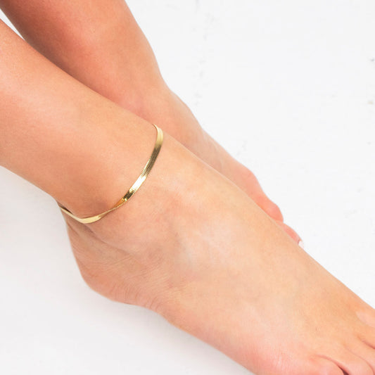 Herringbone Anklet Gold Tone Stainless Steel