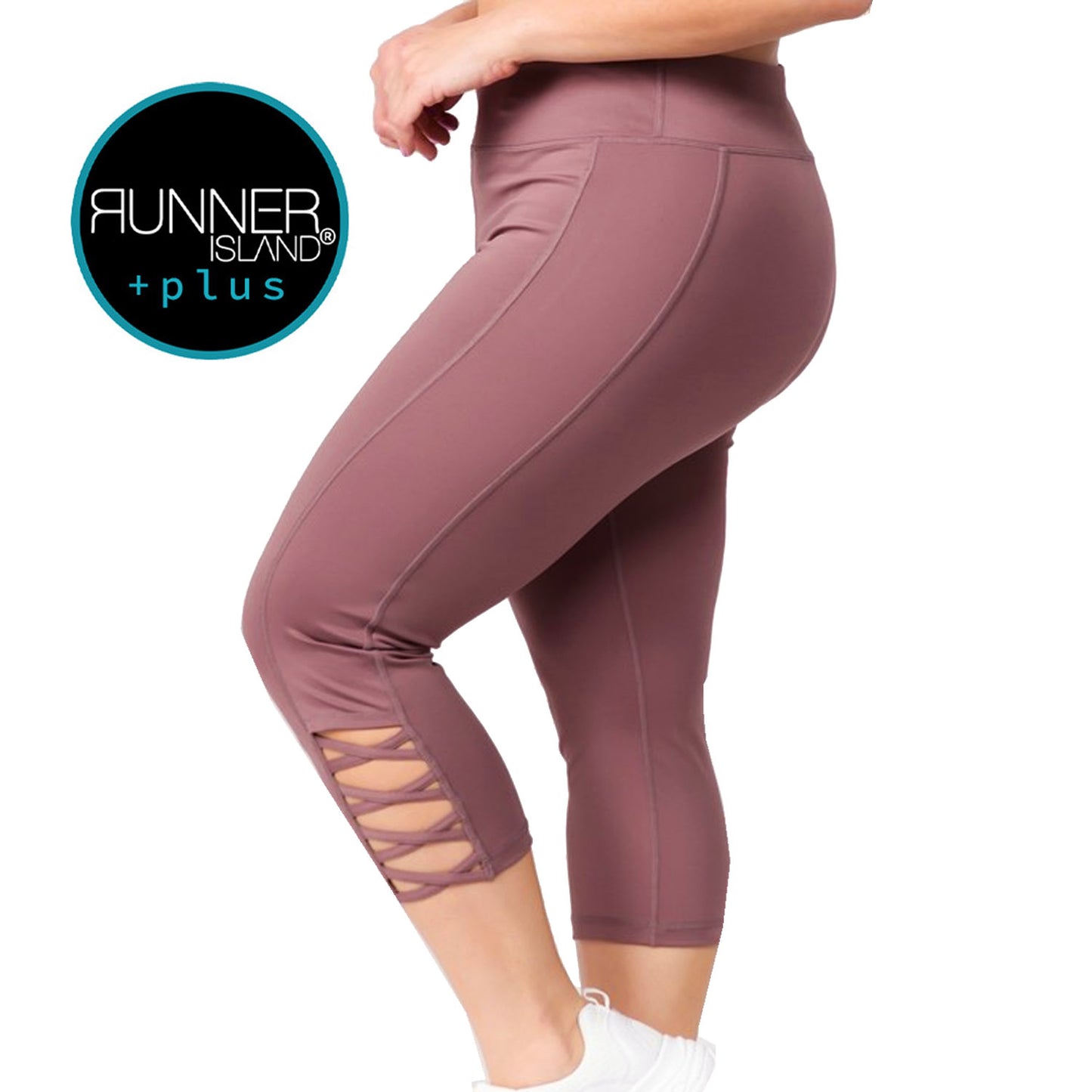 Runner Island Mauve Taupe Plus Size Lattice Workout Capri