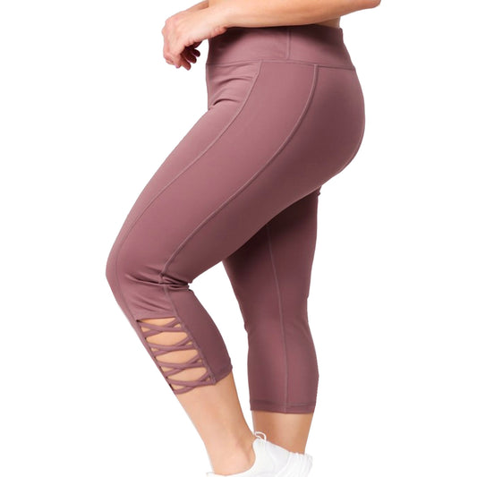 Runner Island Mauve Taupe Plus Size Lattice Workout Capri