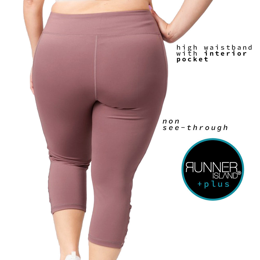 Runner Island Mauve Taupe Plus Size Lattice Workout Capri