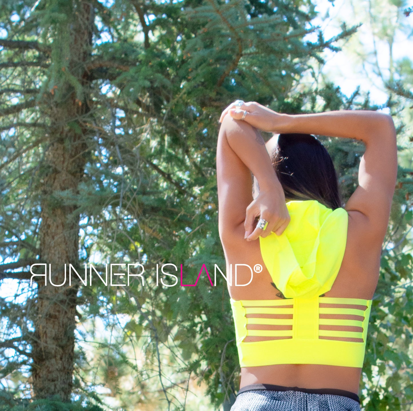 Runner Island Womens Neon Yellow Sports Bra Tank Top Hoodie