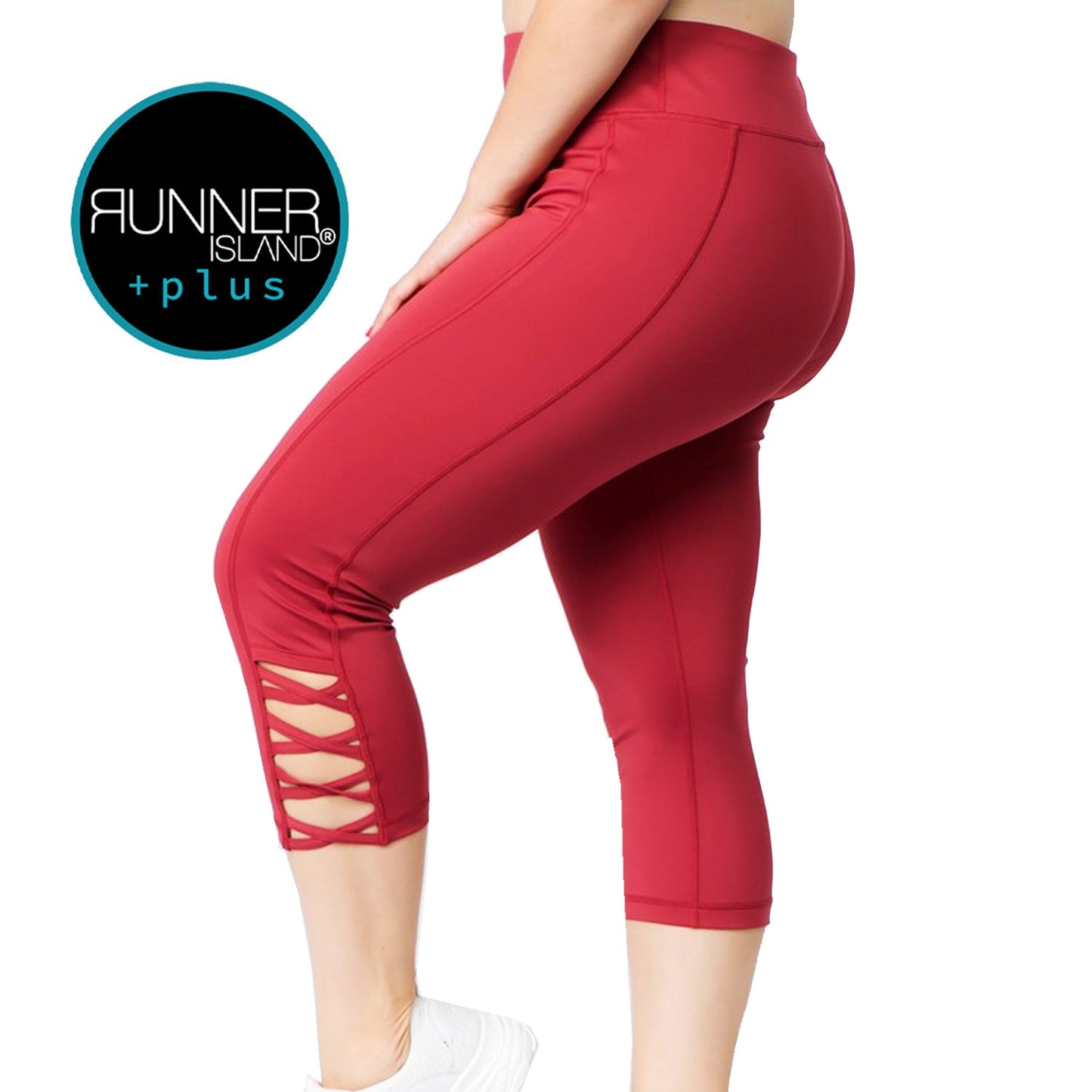 Runner Island Scarlet Red Plus Size Lattice Workout Capri