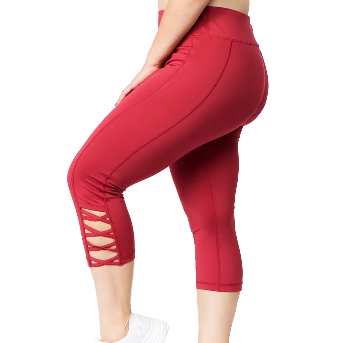 Runner Island Scarlet Red Plus Size Lattice Workout Capri