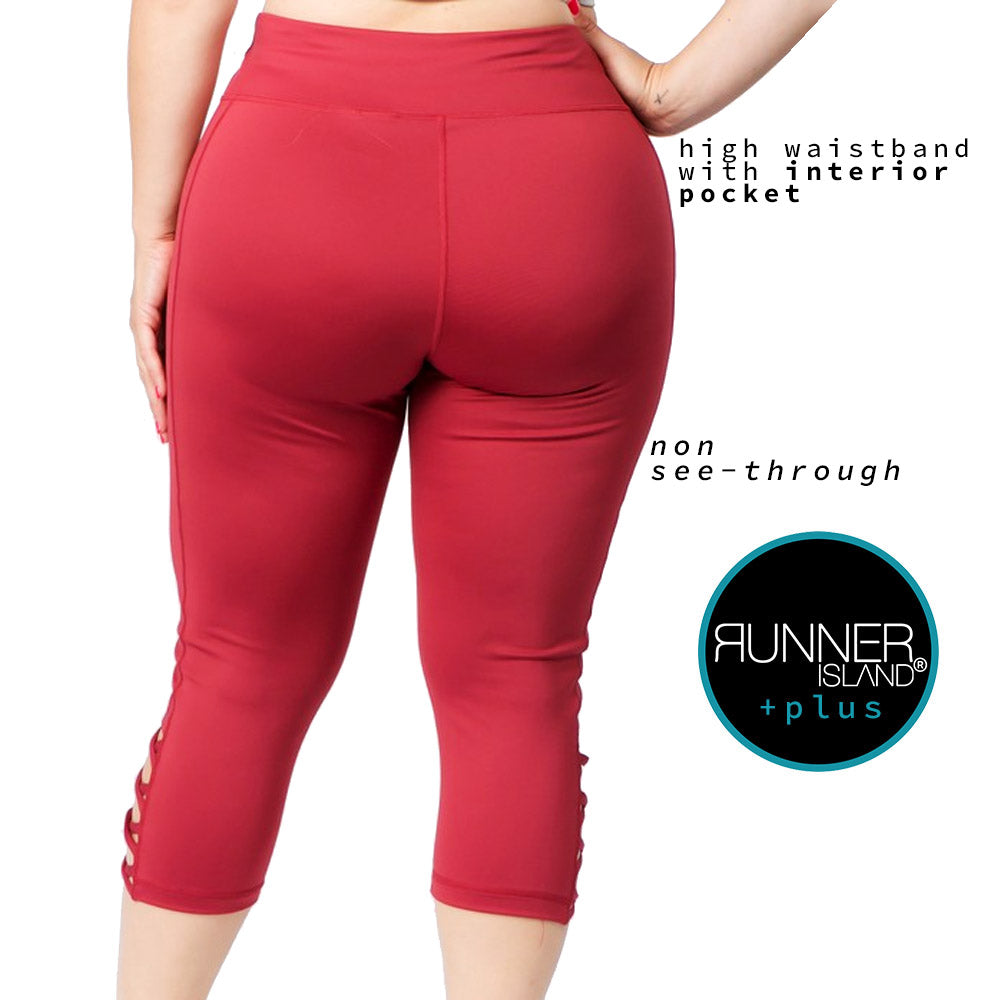 Runner Island Scarlet Red Plus Size Lattice Workout Capri