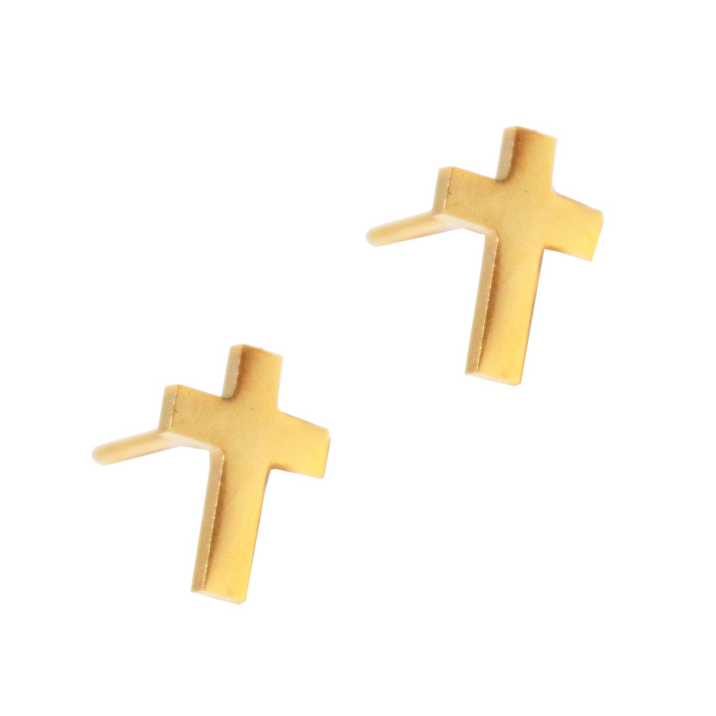 Mini Cross Stud Earrings Stainless Steel Gold Tone